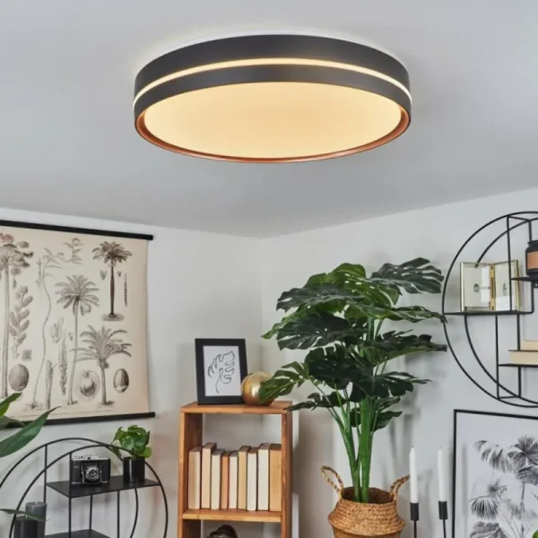 hofstein Plafonnier Cachalot LED Cuivre, Noir, 1 lumière, Télécommandes, Changeur de couleurs* Lampes Modernes