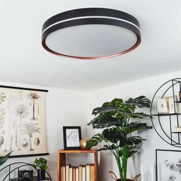 hofstein Plafonnier Cachalot LED Cuivre, Noir, 1 lumière, Télécommandes, Changeur de couleurs* Lampes Modernes