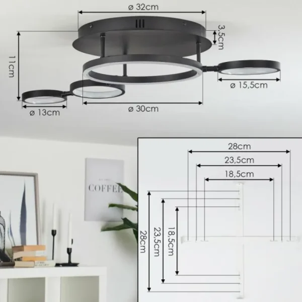 hofstein Plafonnier Carrisito LED Noir, 1 lumière* Lampes Modernes
