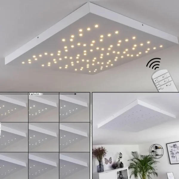 hofstein Plafonnier Cetara LED Gris, 1 lumière, Télécommandes, Changeur de couleurs* Lampes Modernes