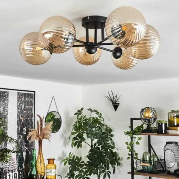 hofstein Plafonnier Chehalis Ambre, 6 lumières* Lampes En Verre