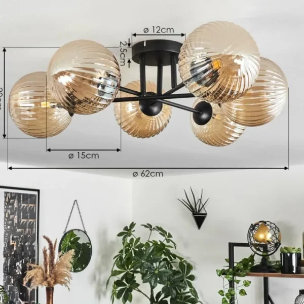 hofstein Plafonnier Chehalis Ambre, 6 lumières* Lampes En Verre
