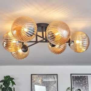 hofstein Plafonnier Chehalis Ambre, 6 lumières* Lampes En Verre