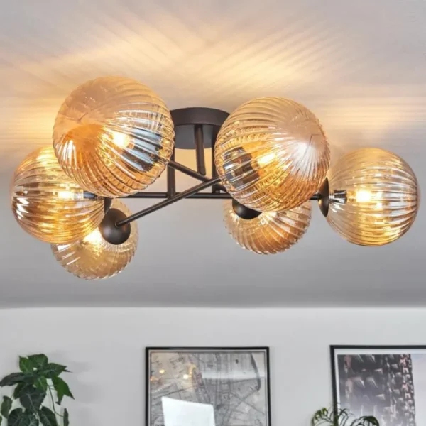 hofstein Plafonnier Chehalis Ambre, 6 lumières* Lampes En Verre