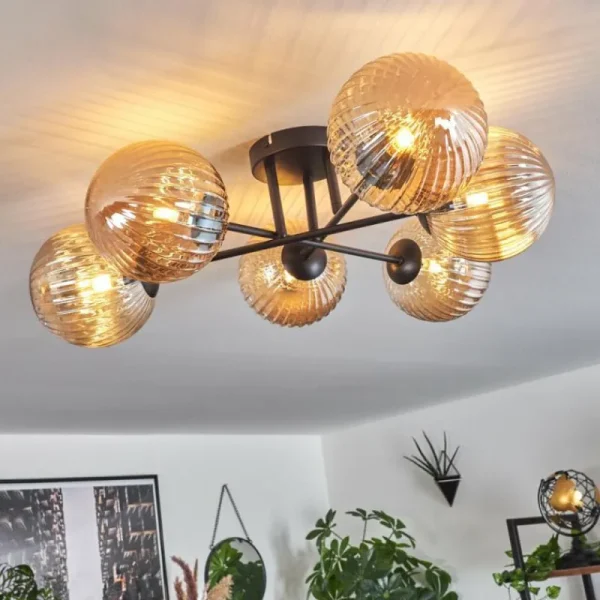 hofstein Plafonnier Chehalis Ambre, 6 lumières* Lampes En Verre
