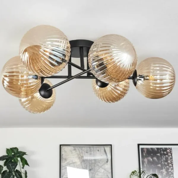 hofstein Plafonnier Chehalis Ambre, 6 lumières* Lampes En Verre