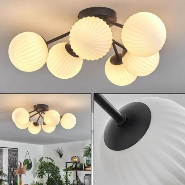 hofstein Plafonnier Chehalis Blanc, 6 lumières* Lampes En Verre