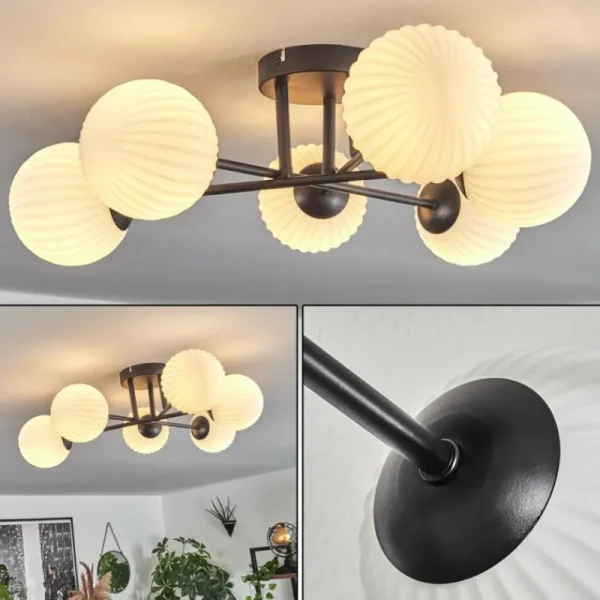 hofstein Plafonnier Chehalis Blanc, 6 lumières* Lampes En Verre