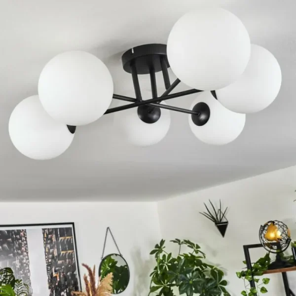hofstein Plafonnier Chehalis Blanc, 6 lumières* Lampes En Verre