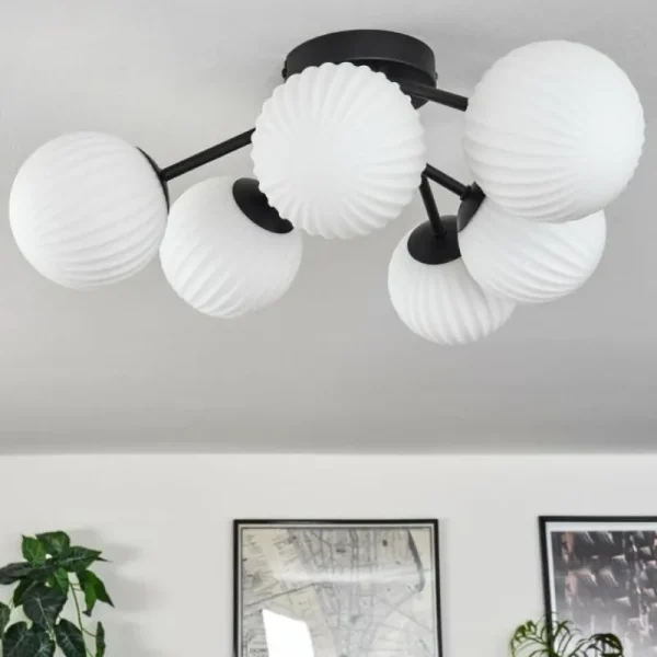 hofstein Plafonnier Chehalis Blanc, 6 lumières* Lampes En Verre