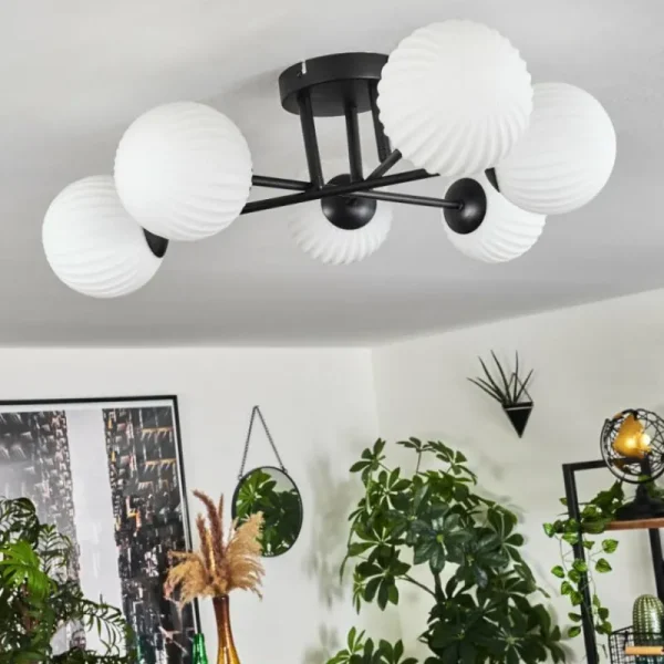 hofstein Plafonnier Chehalis Blanc, 6 lumières* Lampes En Verre