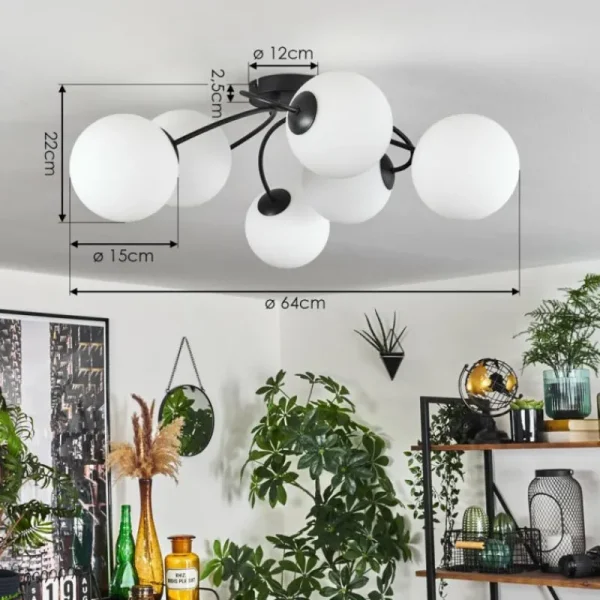 hofstein Plafonnier Chehalis Blanc, 6 lumières* Lampes En Verre