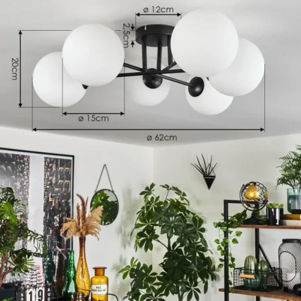 hofstein Plafonnier Chehalis Blanc, 6 lumières* Lampes En Verre