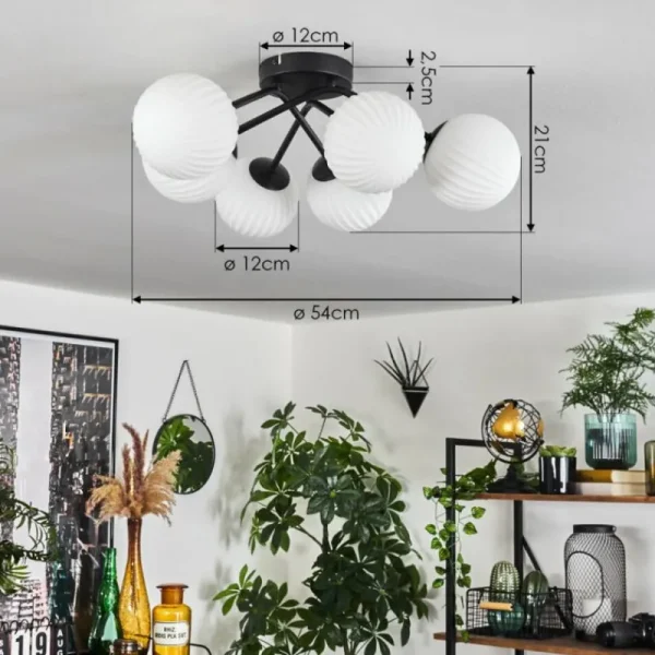 hofstein Plafonnier Chehalis Blanc, 6 lumières* Lampes En Verre