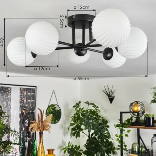 hofstein Plafonnier Chehalis Blanc, 6 lumières* Lampes En Verre