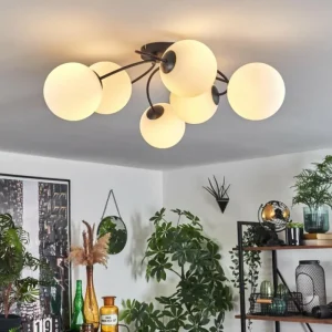 hofstein Plafonnier Chehalis Blanc, 6 lumières* Lampes En Verre