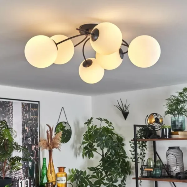 hofstein Plafonnier Chehalis Blanc, 6 lumières* Lampes En Verre