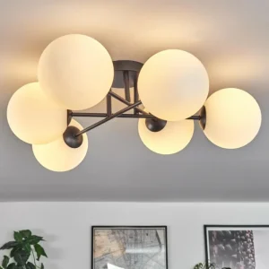 hofstein Plafonnier Chehalis Blanc, 6 lumières* Lampes En Verre
