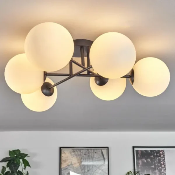hofstein Plafonnier Chehalis Blanc, 6 lumières* Lampes En Verre