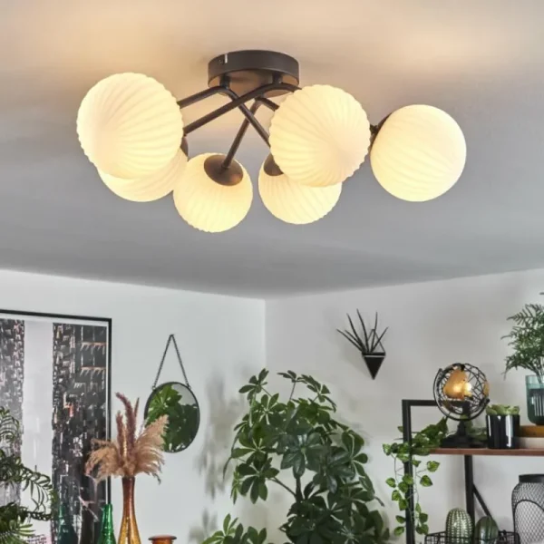 hofstein Plafonnier Chehalis Blanc, 6 lumières* Lampes En Verre
