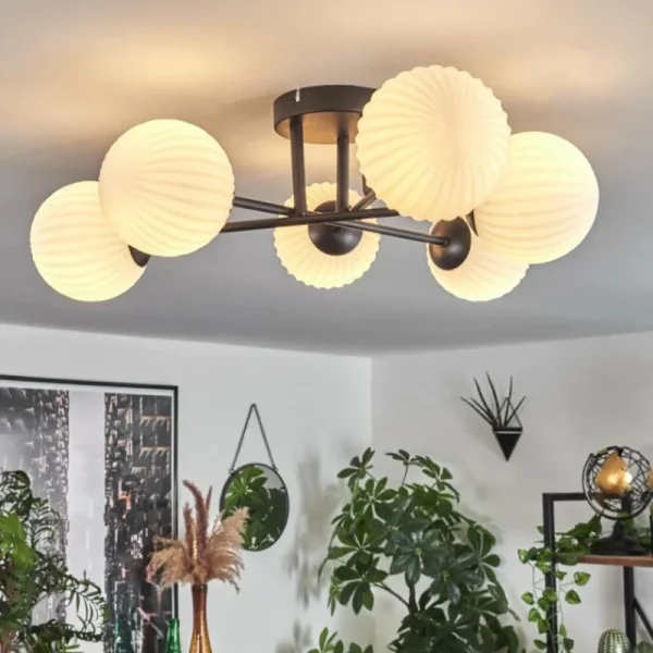hofstein Plafonnier Chehalis Blanc, 6 lumières* Lampes En Verre