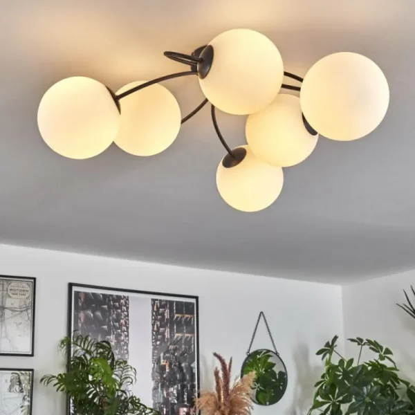 hofstein Plafonnier Chehalis Blanc, 6 lumières* Lampes En Verre