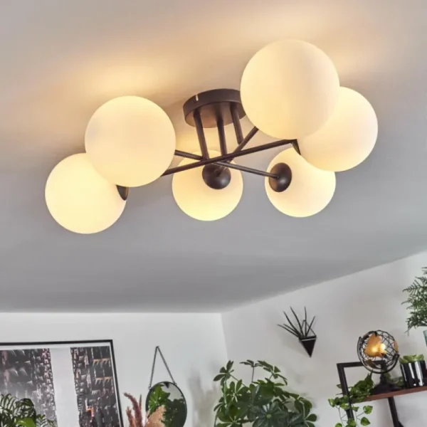hofstein Plafonnier Chehalis Blanc, 6 lumières* Lampes En Verre
