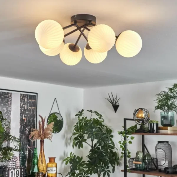 hofstein Plafonnier Chehalis Blanc, 6 lumières* Lampes En Verre