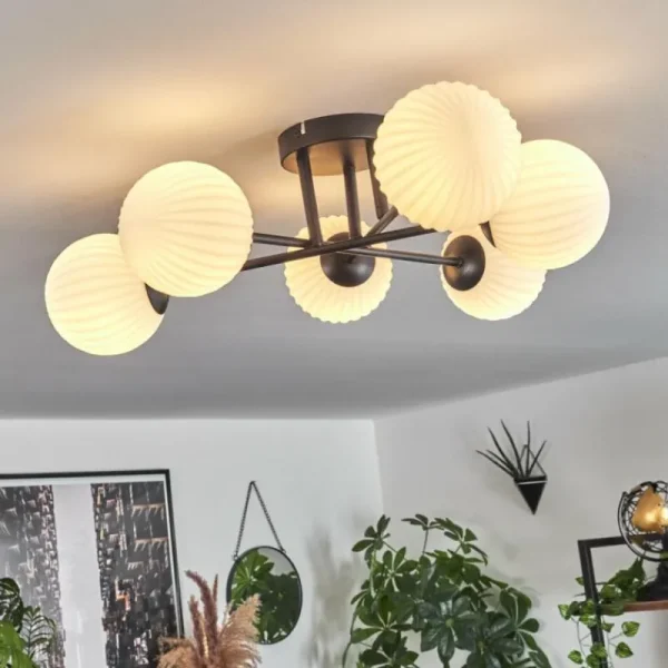 hofstein Plafonnier Chehalis Blanc, 6 lumières* Lampes En Verre