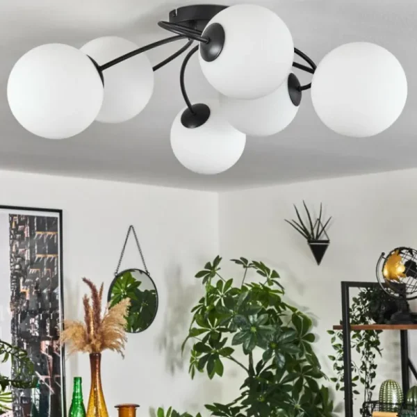 hofstein Plafonnier Chehalis Blanc, 6 lumières* Lampes En Verre