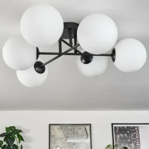 hofstein Plafonnier Chehalis Blanc, 6 lumières* Lampes En Verre