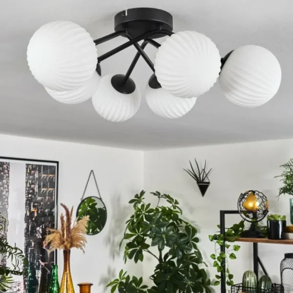 hofstein Plafonnier Chehalis Blanc, 6 lumières* Lampes En Verre