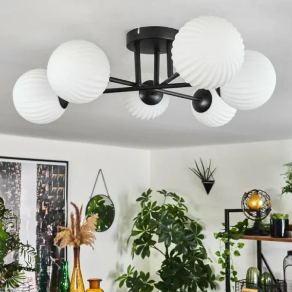 hofstein Plafonnier Chehalis Blanc, 6 lumières* Lampes En Verre