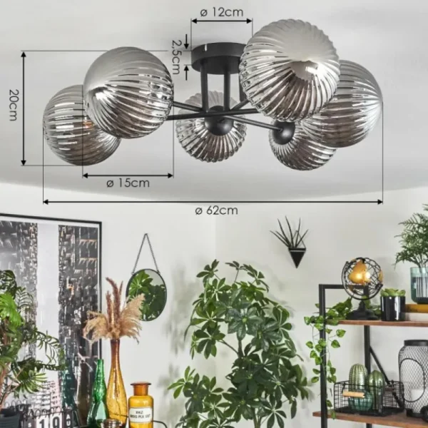 hofstein Plafonnier Chehalis Fumé, 6 lumières* Lampes Modernes