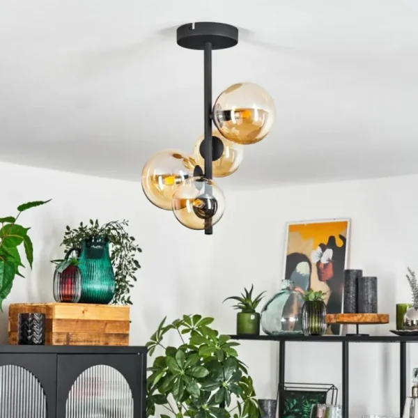 hofstein Plafonnier Chehalis Noir, 4 lumières* Lampes En Verre