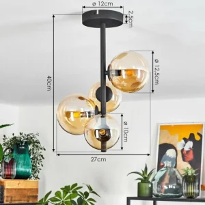 hofstein Plafonnier Chehalis Noir, 4 lumières* Lampes En Verre