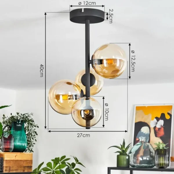 hofstein Plafonnier Chehalis Noir, 4 lumières* Lampes En Verre
