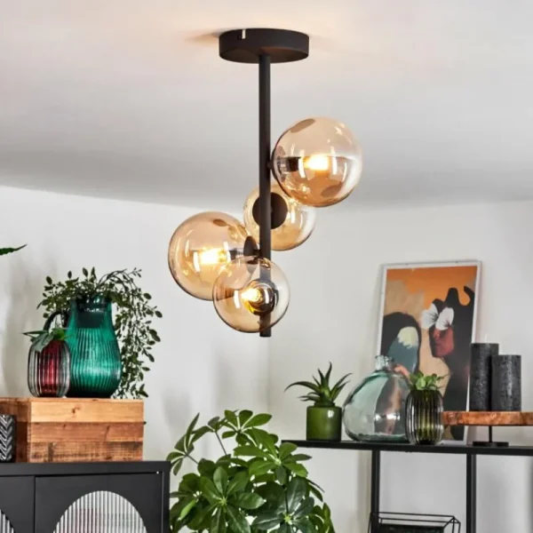 hofstein Plafonnier Chehalis Noir, 4 lumières* Lampes En Verre
