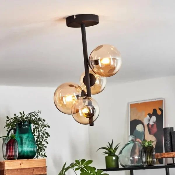 hofstein Plafonnier Chehalis Noir, 4 lumières* Lampes En Verre
