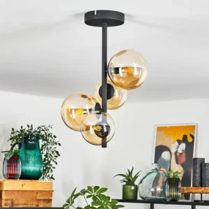 hofstein Plafonnier Chehalis Noir, 4 lumières* Lampes En Verre