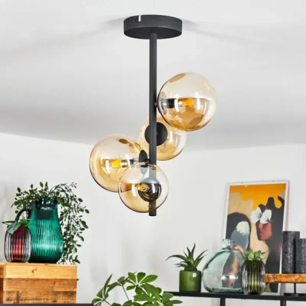 hofstein Plafonnier Chehalis Noir, 4 lumières* Lampes En Verre
