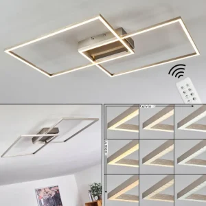 hofstein Plafonnier Cheka LED Nickel mat, 2 lumières, Télécommandes* Lampes Modernes