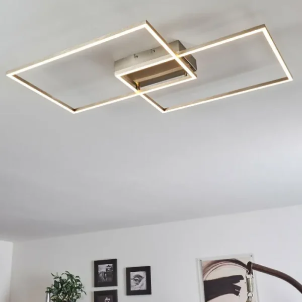 hofstein Plafonnier Cheka LED Nickel mat, 2 lumières, Télécommandes* Lampes Modernes