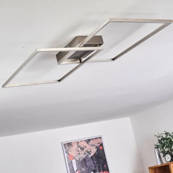 hofstein Plafonnier Cheka LED Nickel mat, 2 lumières, Télécommandes* Lampes Modernes
