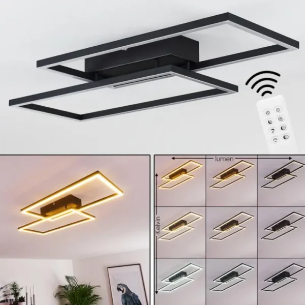 hofstein Plafonnier Cheka LED Noir, 2 lumières, Télécommandes* Lampes Modernes