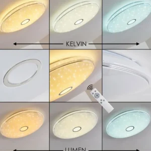 hofstein Plafonnier Cirque LED Chrome, 1 lumière, Télécommandes, Changeur de couleurs* Lampes Modernes
