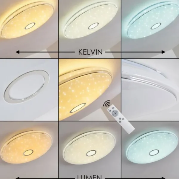 hofstein Plafonnier Cirque LED Chrome, 1 lumière, Télécommandes, Changeur de couleurs* Lampes Modernes