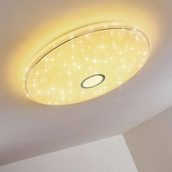hofstein Plafonnier Cirque LED Chrome, 1 lumière, Télécommandes, Changeur de couleurs* Lampes Modernes