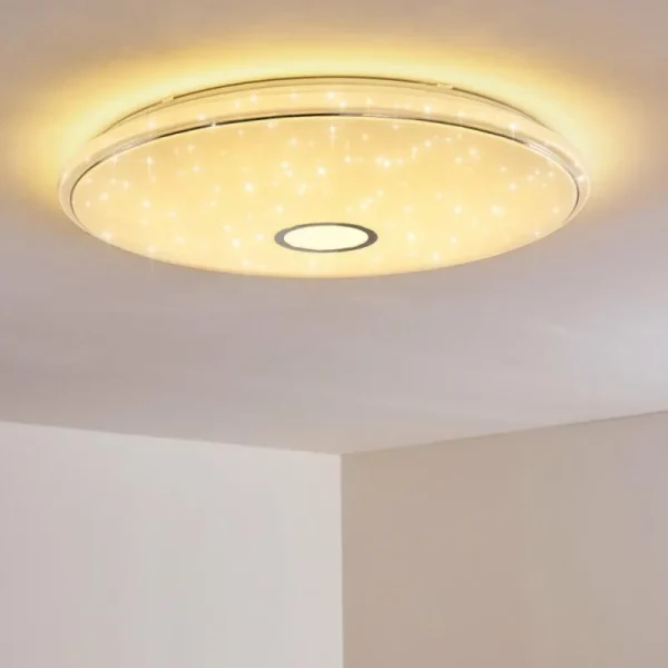 hofstein Plafonnier Cirque LED Chrome, 1 lumière, Télécommandes, Changeur de couleurs* Lampes Modernes