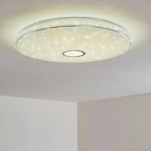 hofstein Plafonnier Cirque LED Chrome, 1 lumière, Télécommandes, Changeur de couleurs* Lampes Modernes